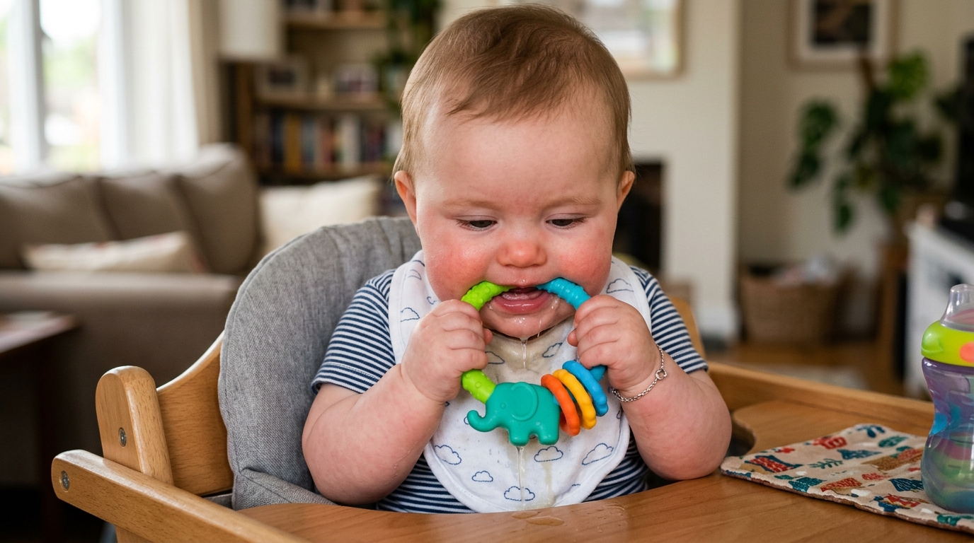 이가 나는 신호 — 침 흘리며 치발기 무는 아기