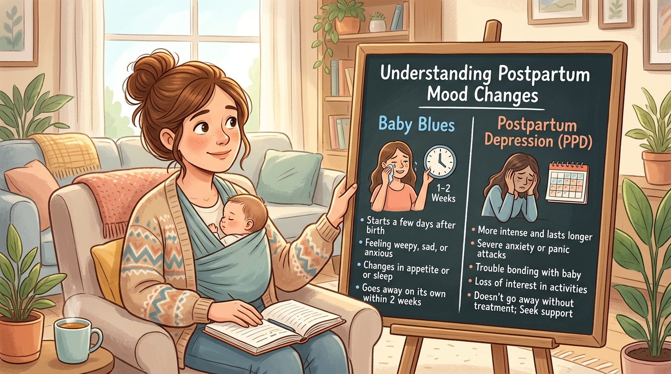 산후우울증 산후 우울감 차이를 이해하는 산모 일러스트