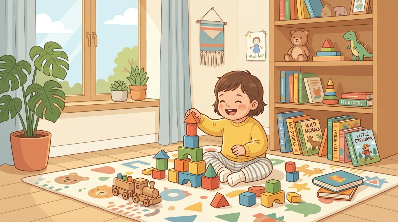 영상 대신 블록 놀이를 즐기는 아이 — 영상 노출 대안 활동