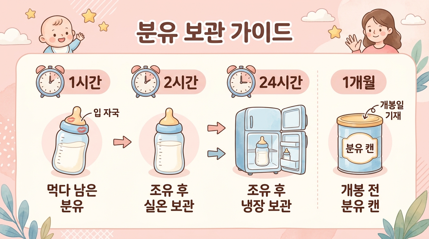 남은 분유 보관 시간표 요약 차트
