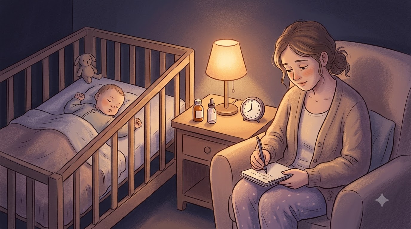 아기 해열제 종류와 투약 시간을 기록하는 부모